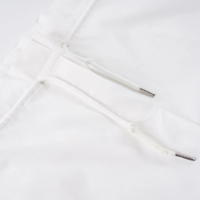 Voguable  Fashion Women Pure Color Drawstring Pleated Edge High Waist Loose Fit 3/4 Length Cargo Trousers Going Out Casual Summer Pants voguable