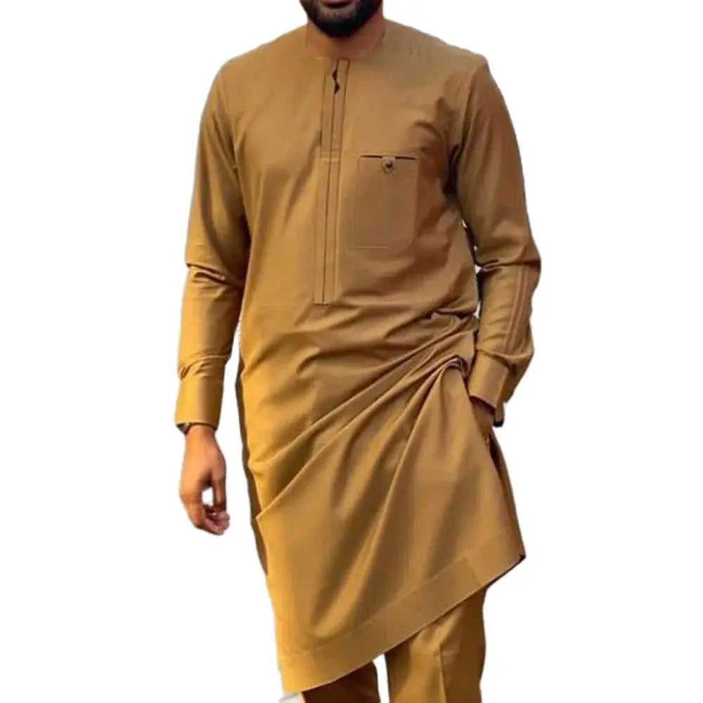 Voguabl 2024 Summer Short Sleeve Tops Pockets Pants Single Breasted Tuxedo 2PCS Men's SetsAfrican Ethnic Casual Kaunda Suit Wedding Wear voguable