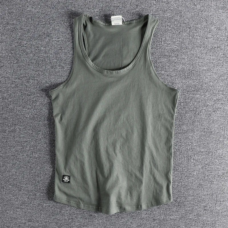 Voguable  Summer New American Retro Sleeveless O-neck Soild Sleeve T-shirt Men's Fashion 100% Cotton Washed Old Casual Sports Vest Tops voguable