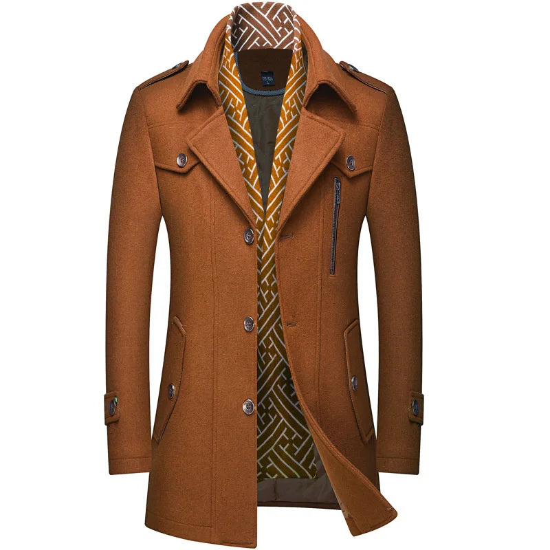Winter Men's Woolen Coats Fashion Thicken Mid Length Trench Solid Turn Down Collar Warm Outerwear Business Casual Wool Coat Men voguable