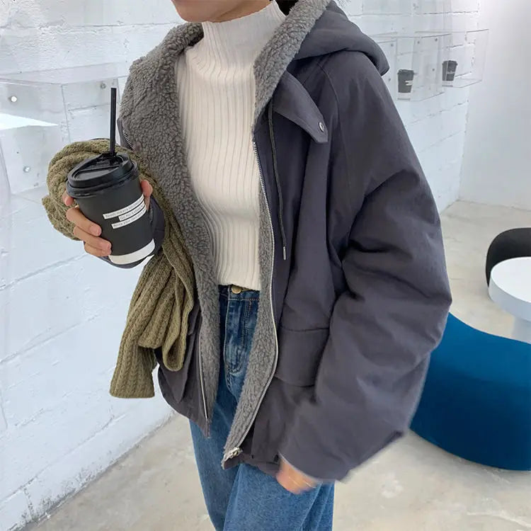 Women Oversized Parkas Hooded Thick Coat Ladies Soft Kawaii Jacket Double Sided Outerwear Autumn Winter Warm Long Sleeve Bomber voguable