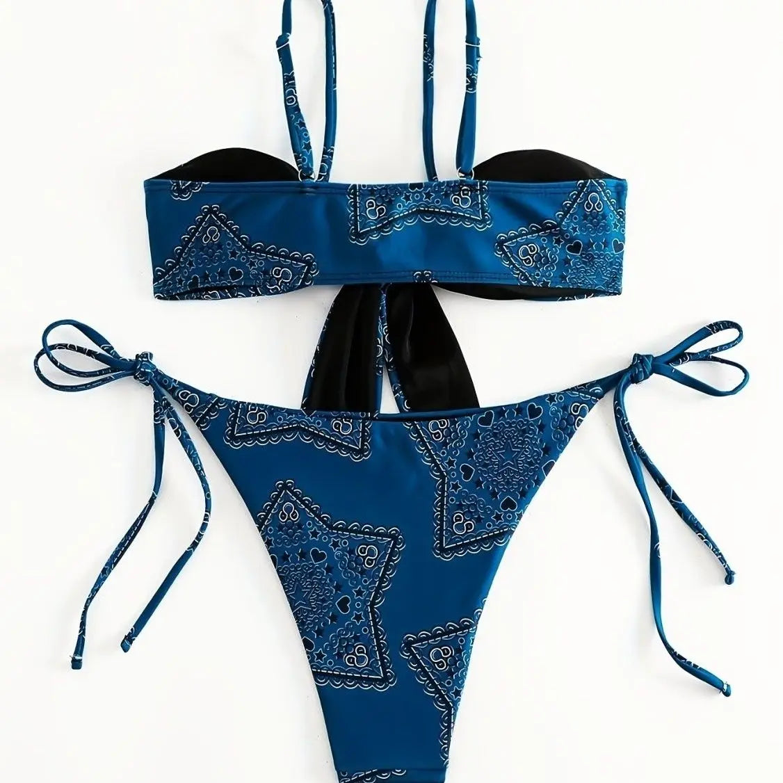 Voguable  Sexy Stylish Lace Up Cut Out 3 Piece Bikini Set Women High Stretch Quick Dry Trendy Beach Outfit Summer Vacation Swimwear New voguable