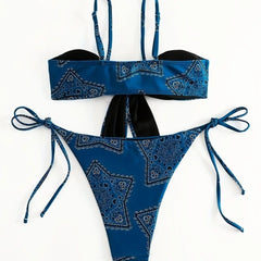 Voguable  Sexy Stylish Lace Up Cut Out 3 Piece Bikini Set Women High Stretch Quick Dry Trendy Beach Outfit Summer Vacation Swimwear New voguable