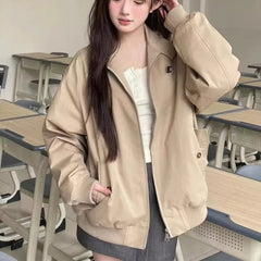 Voguable  American Retro New Coat Versatile Spring Autumn Loose Workwear Student Small Casual Jacket Top voguable