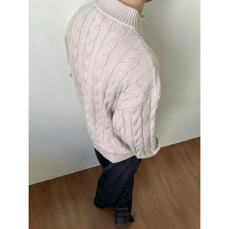 Winter Sweater Men Warm Fashion Casual Zipper Knitted Pullover Men Korean Loose Long Sleeved Sweater Mens Jumper Clothes M-2XL voguable