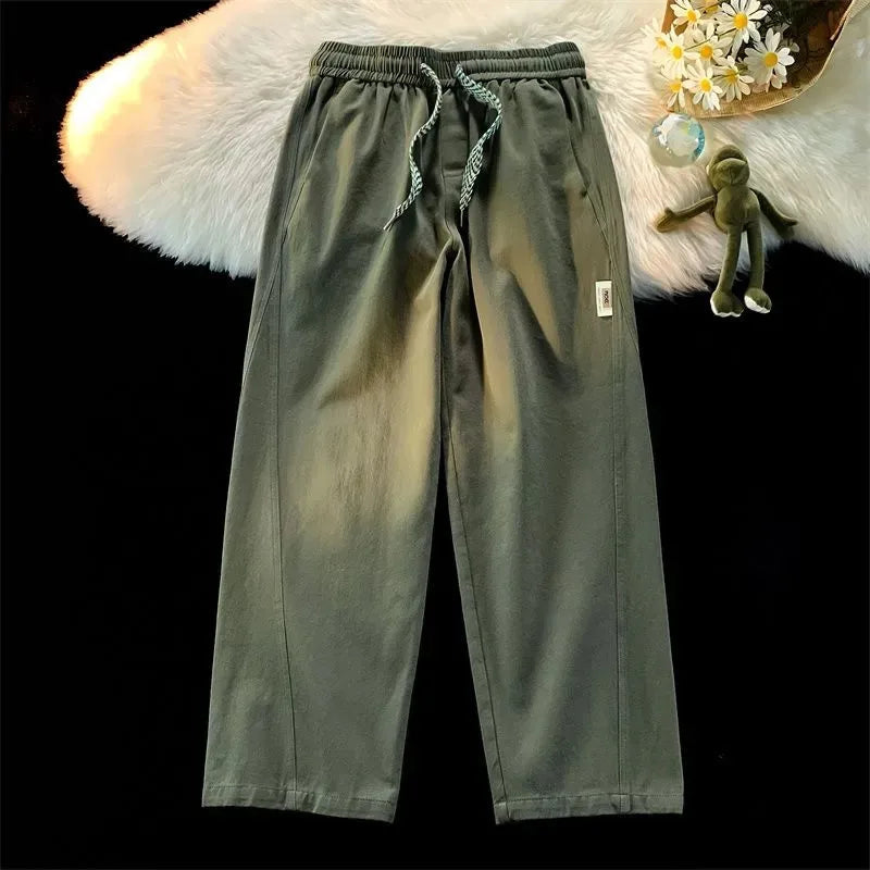 Voguable  Men's Cropped Trousers Elastic Waist with Contrast Drawstring Relaxed Fit voguable