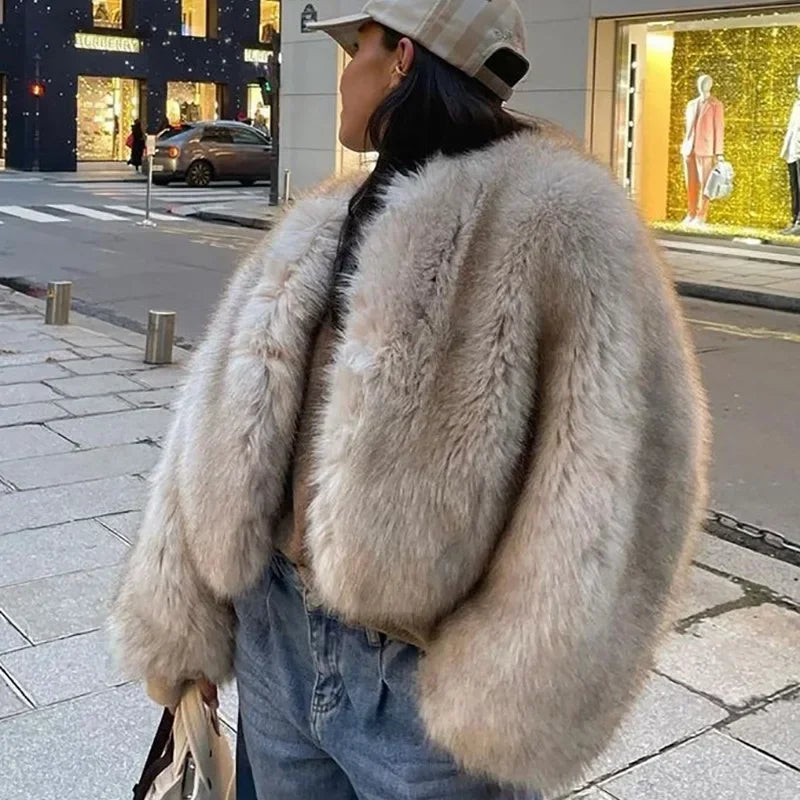 Fashion Fluffy Faux Fur Coat For Women Winter Elegant Loose Long Sleeve Jacket Female Luxury Thick Lady High Street Outerwear voguable