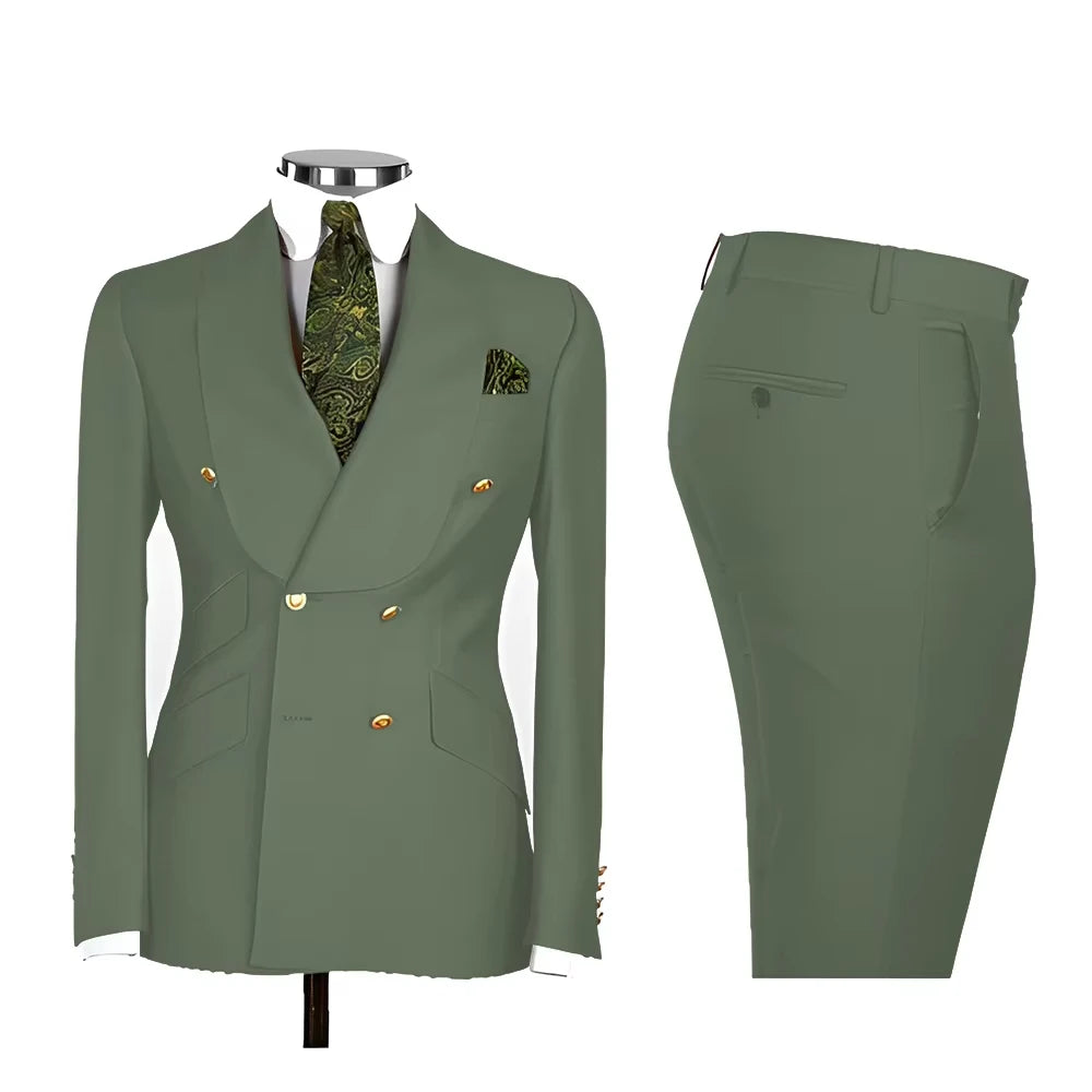 Voguable  Men's Double Breasted Tuxedo Suit Shawl Lapel Slim Fit 2 Piece Blazer & Pants Formal Business Luxury Suits Casual Wedding Groom voguable