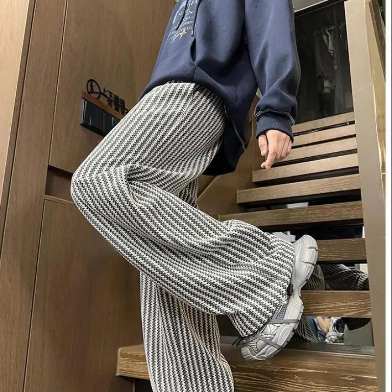 Voguable  New Jacquard Wide Leg Pants for Men with Elastic Waist Drawstring Loose Fit Casual Trousers plus Size M-XXXXXL Autumn Spring voguable