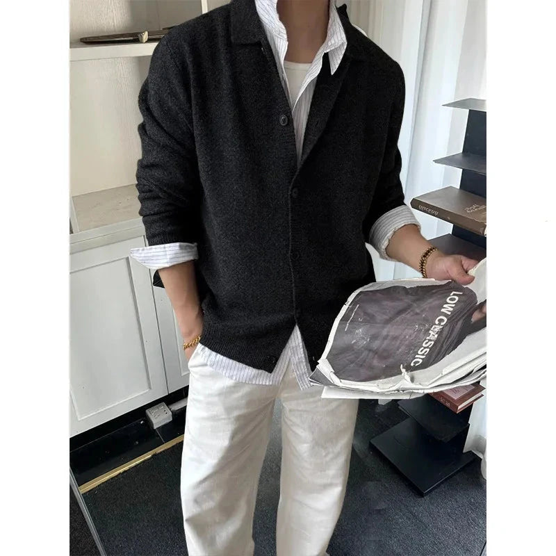 Japanese Retro Men's Cardigan Coats Light Luxury Knitted Lapel Long Sleeve Sweater Jacket Leisure Premium Quality Knitwear M-3XL voguable