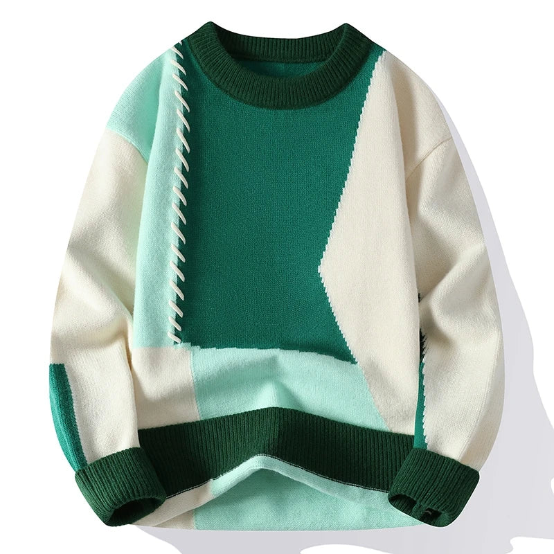 Voguable  Autumn Winter Warm Men Sweaters Fashion Turtleneck Patchwork Pullovers New Korean Streetwear Pullover Casual Men Clothing voguable