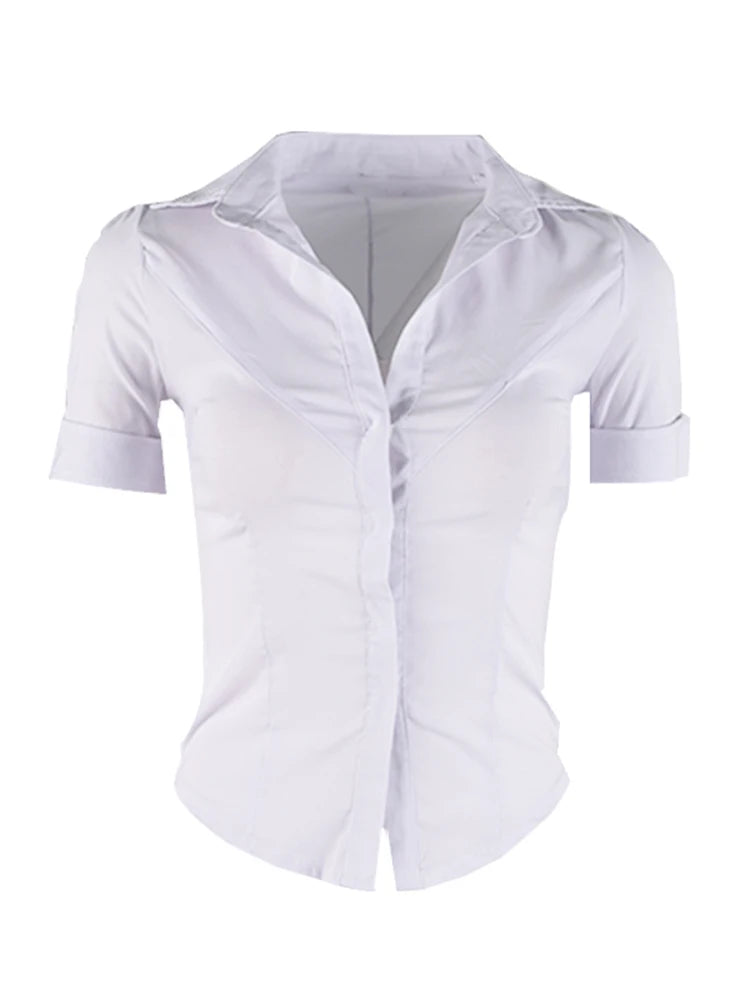 Voguable Sexy Women White Shirt  Slim Short Sleeve Summer School Button Up Shirt Girls JK Casual Tunic Designed Harajuku Tops New voguable