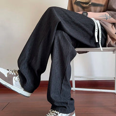 Summer Casual Pants Men Fashion White Straight Pants Men Japanese Streetwear Loose Pleated Pants Mens Black Trousers M-3XL voguable
