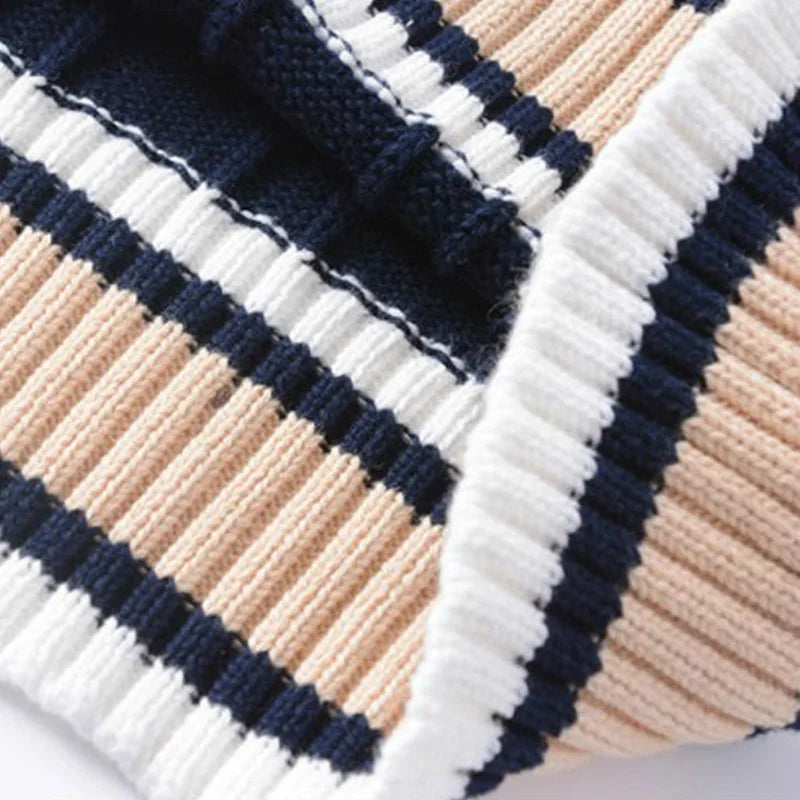 Sweater Vest Men Thicken V-neck Sleeveless Knitted Sweaters Vests Striped Retro Preppy-style Simple Chic Loose Casual All-match voguable