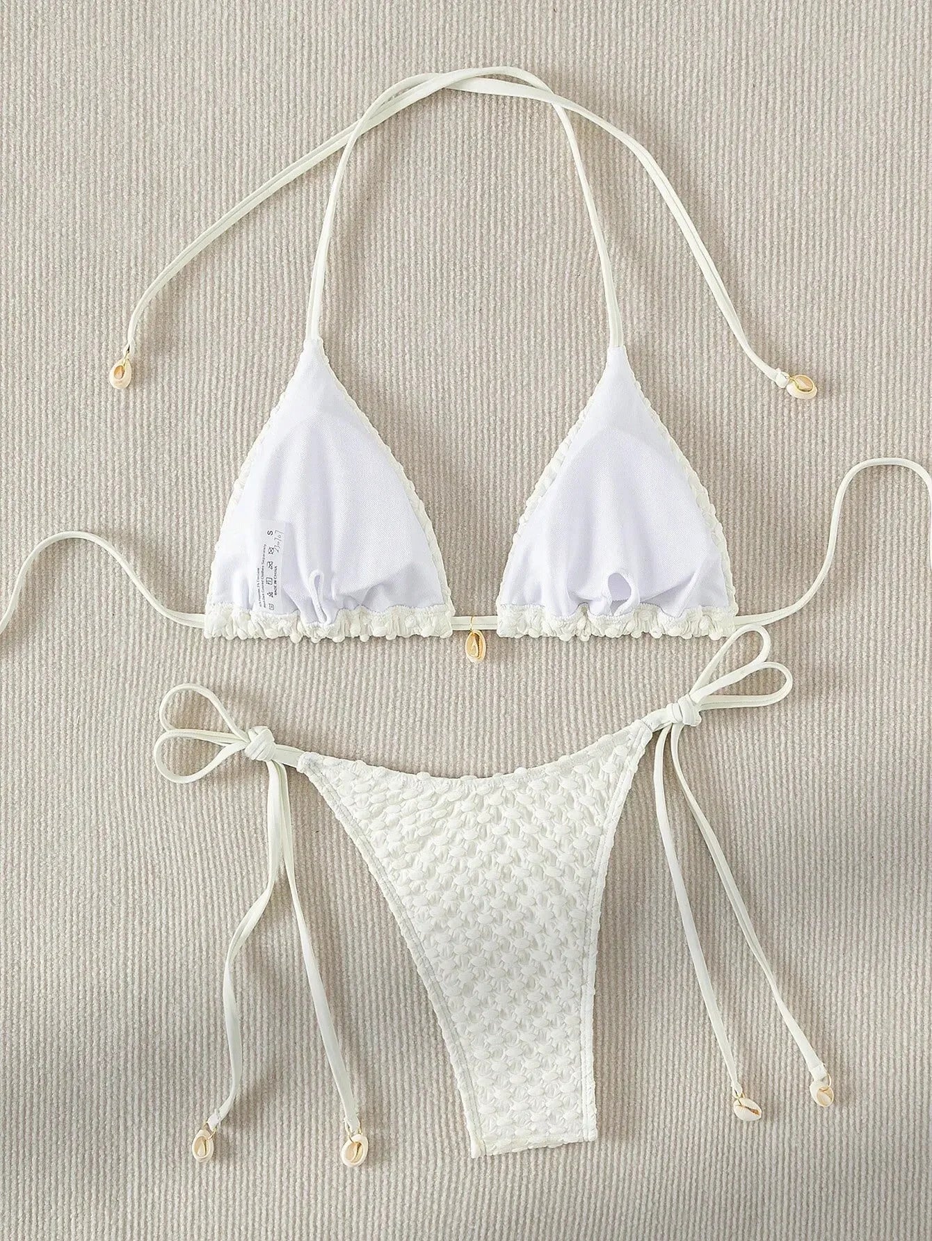 Voguable Sexy Bikini Set White Shell Designer Swimsuit 2024 New Halter Push Up Micro Bikinis Summer Bathing Suit Tie Side Thong Swimwear voguable