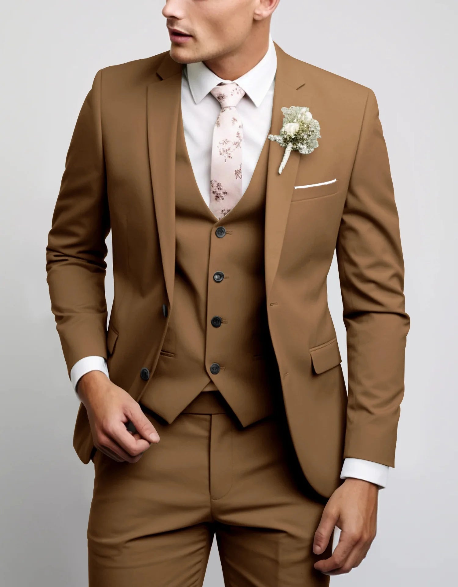 Voguable  3 Pieces Suit Fashionable and Formal Gentle Trend Solid Color Men's Business Casual Fit Wedding Host Gentle Suit voguable