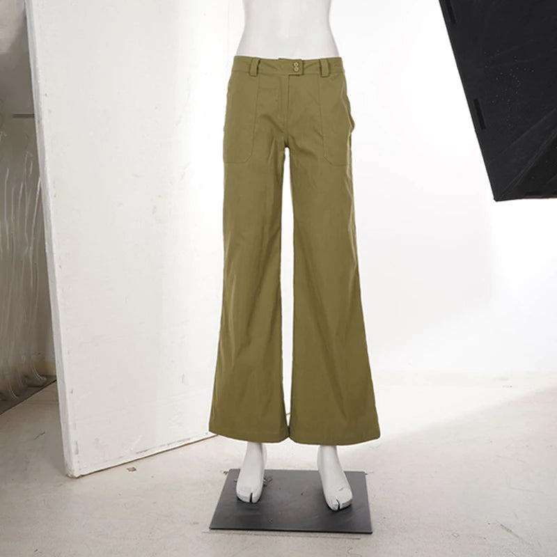 Voguable  Women's High-Waisted Pockets Buttons Wide Leg Trousers Regular Street Style Classic Solid Color All-match Club Trousers voguable
