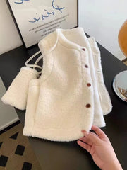 Faux Lamb Fur Vest Women Fashion Patchwork Loose Casual Camis Autumn Korean Single Breasted Sleeveless Plush Cardigan Ladies voguable