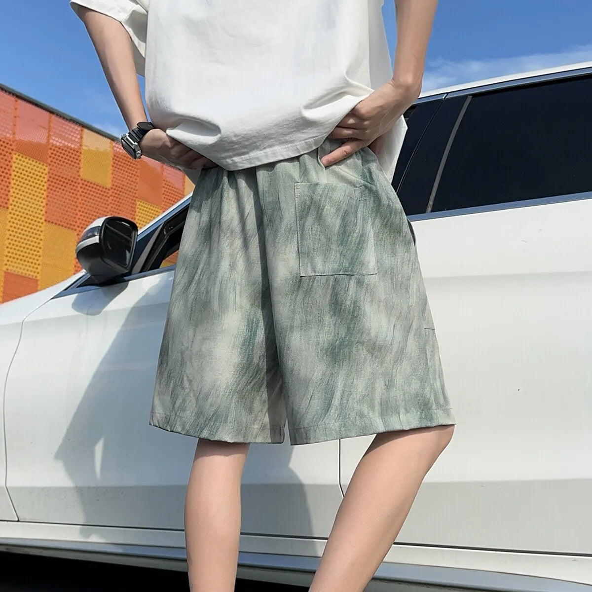 Voguable  Men's plus Size 5-Inch Casual Tie-Dye Print Shorts M-XXXXXL Elastic Waist Summer Streetwear Hawaiian Beach Trendy Clothing voguable