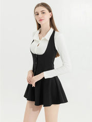 Voguable 2024 Korean Y2k Two Piece Sets Outfits Office Women Skirt Sets Lapel Cardigan Crop Tops + Suspender Mini Skirt Elegant Clothes voguable