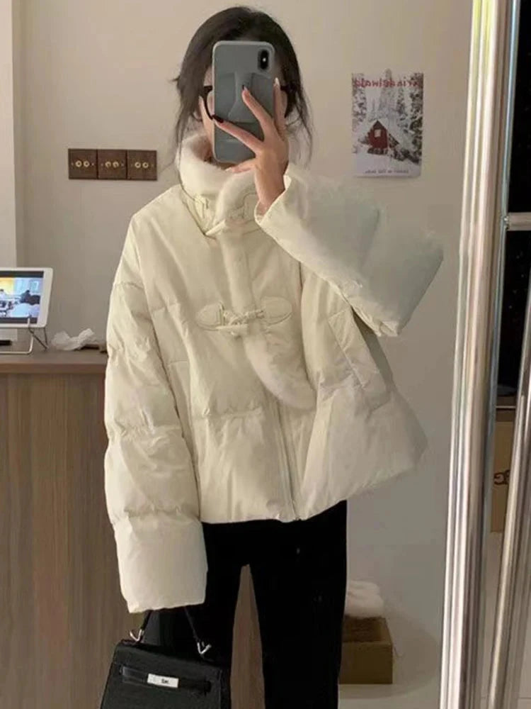 Winter Korean Pink Parkas Women Sweet Long Sleeve Warm Thick Cotton Coat Casual Stand Collar Preppy Style Lady Cute Jacket voguable