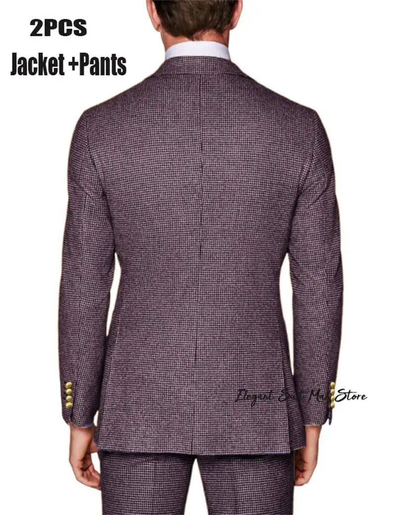 Voguable  Black Men's Suit Jacket Houndstooth Peak Lapel Double Breasted Business Regular Fit Blazer Man plus size voguable