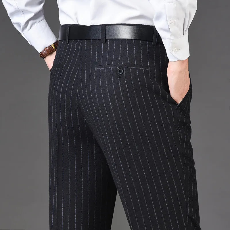 Flat Cashmere Suit Trouser For Male Loose Plaid Hight Waist Classic Straight Formal Mens Dress Pants Business Size 42 44 voguable