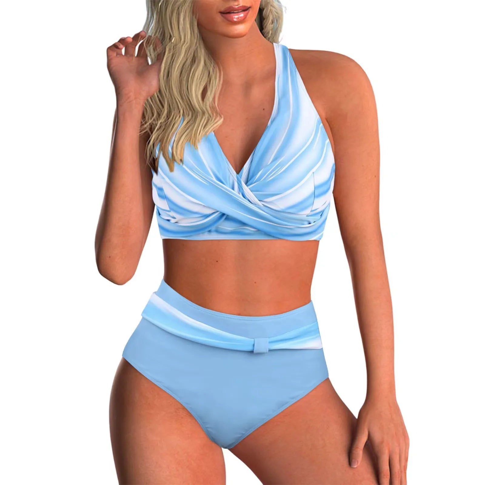Voguable  Sexy Lace Up V Neck Bikinis Women Split Swimsuit High Waist Beach Bikini New All Season Backless Bikinis 2 Piece Set voguable