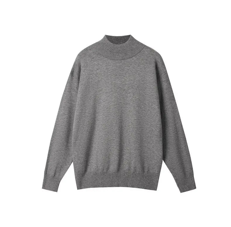 Men's Light Luxury Knit Mock Neck Sweater Autumn Winter Fashion Korean Long Sleeve Streetwear Leisure All-match Knitwear voguable