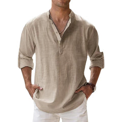 Spring Autumn Fashion Solid Harajuku T-shirts Men All Match Loose Blusa Casual Cotton Linen Long Sleeve Pullover Male Clothes voguable
