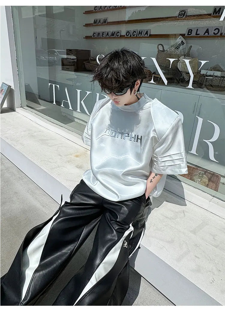 Voguable  Stylish Street Letter Splicing Design Short Sleeve Tops Men's Personality Shoulder Pad Original Handsome T Shirts voguable