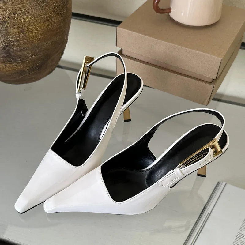 Voguable  Street Style Sexy Pointed Toe Metal Buckle Strap Women Pumps Stripper Sandals  Slingback High Heels Female Shoes voguable