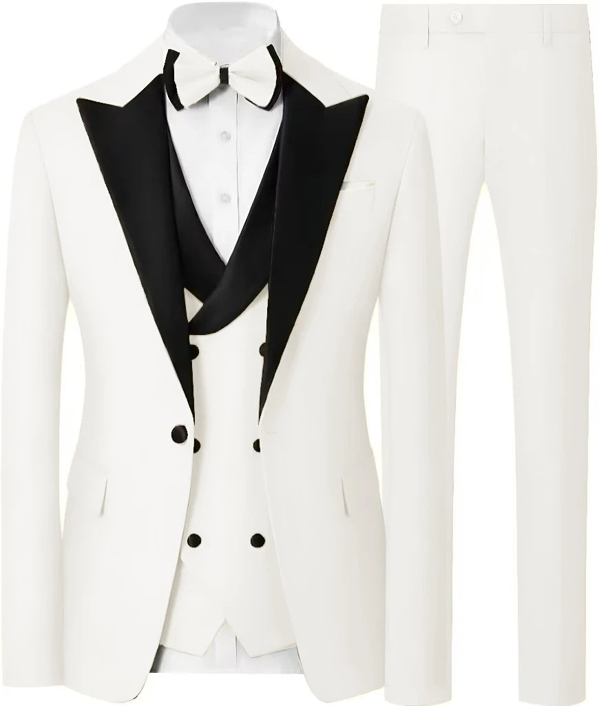 Voguable  Customized Formal Suits for Men, 3 Pieces Blazer Vest and Pants Set, One Button Wedding Dresses, Business Tuxedo Suits voguable