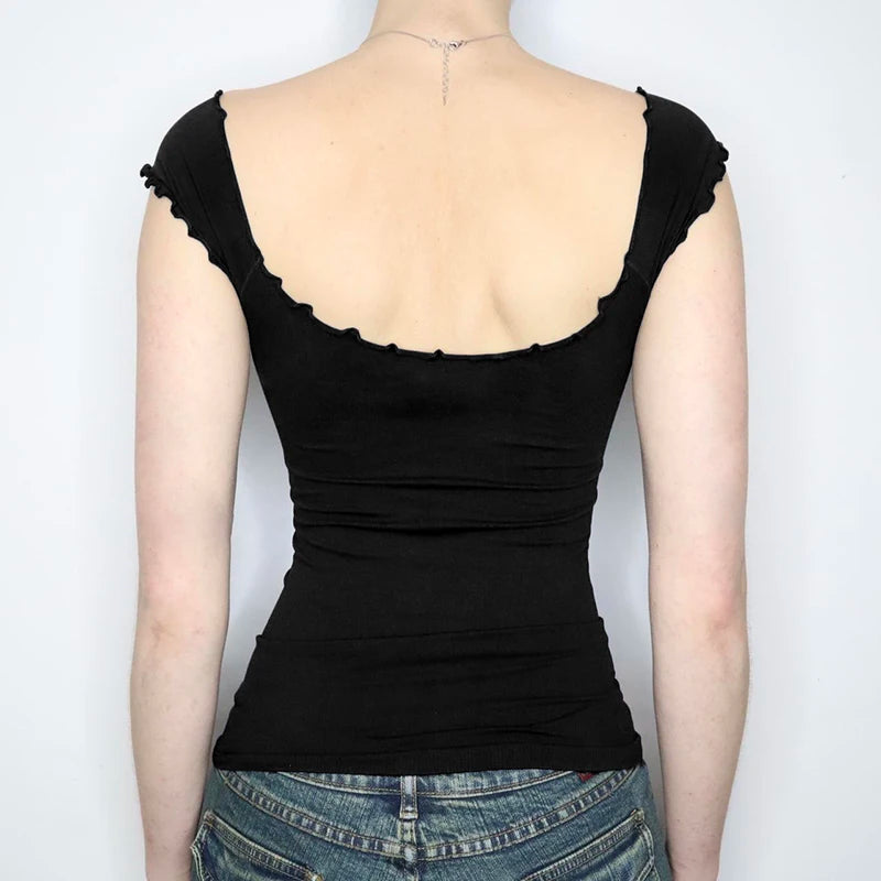 Voguable  Chic Elegant Ruched Deep V-neck Tank Top Women French Style Slim-fitting Camisole Vintage Streetwear Casual Basic Vest voguable