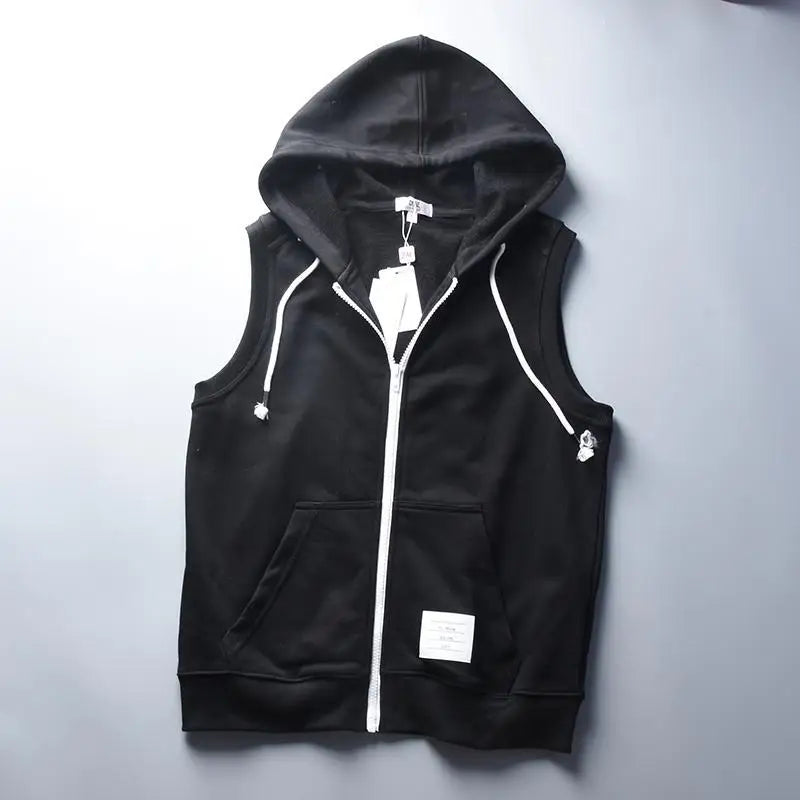 Voguable  American Retro Casual Vest Men's Large Size 300 Catties Loose Zipper Cardigan Versatile Hooded Vest Shoulder voguable