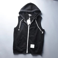Voguable  American Retro Casual Vest Men's Large Size 300 Catties Loose Zipper Cardigan Versatile Hooded Vest Shoulder voguable