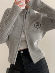 Voguable Double-ended Zipper Sweater Cardigan for Women Knitting Slim Sweaters Coat Female Casual Korean Knitwear Autumn Outfits voguable