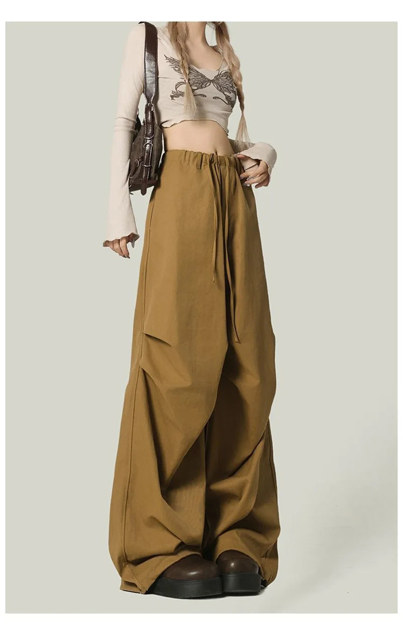 Black Y2K Streetwear Cargo Pant Women Vintage High Waist American Loose Trousers Hip Hop Retro Bf Wrinkles Paratrooper Pants New voguable