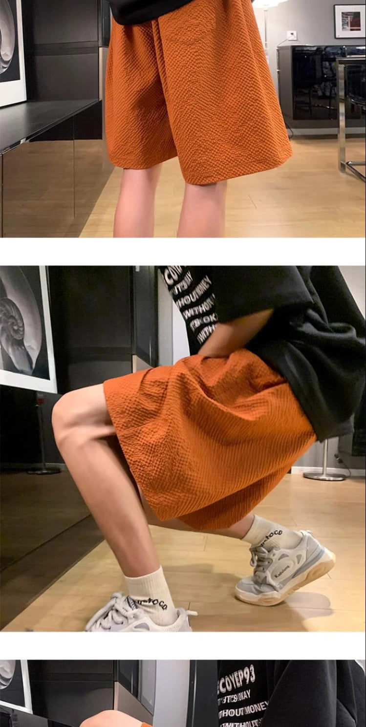 Fashion Elastic Lace Up Seersucker Thin Ice Silk Black Pink Quick-drying Breathable Shorts Casual Beach Shorts Pants Clothes voguable