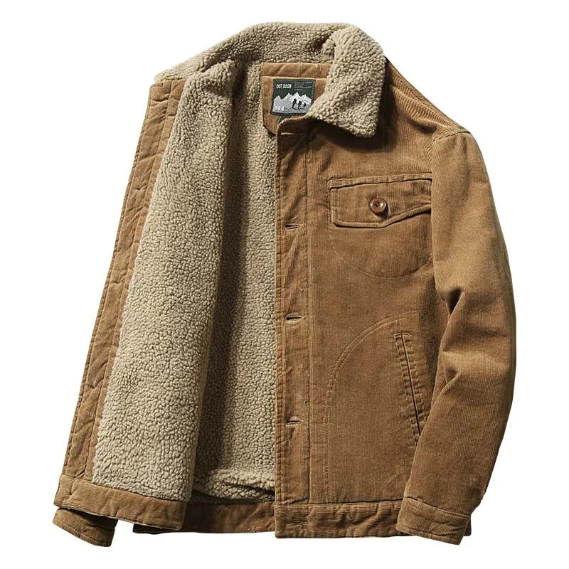 Men Warm Coats Plus Velvet Thick Corduroy Jackets Male Fur Collar Winter Casual Jacket Mens Outwear Thermal Cotton Clothing 6XL