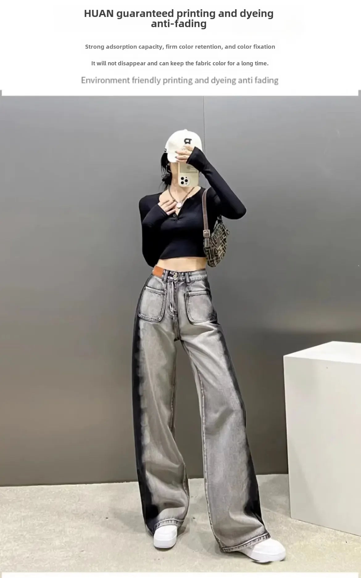 Black High-waisted Straight-leg Wide-leg Jeans Women's Trendy Slimming New Arrival Spring Summer Design Sensibility Grey voguable