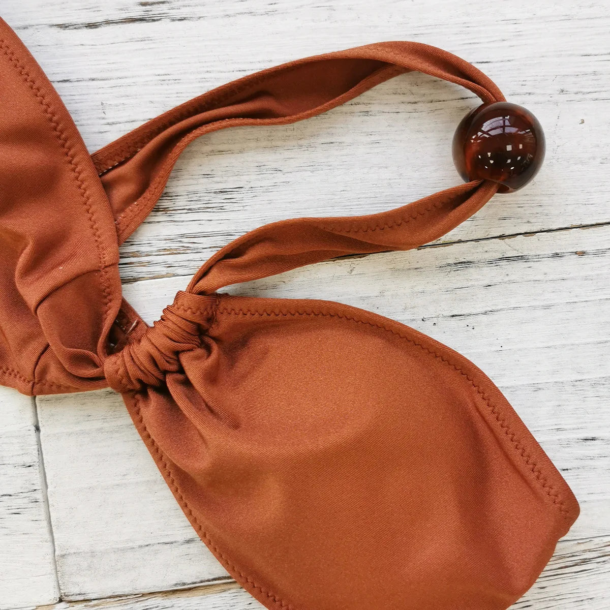 Voguable  Sexy One Shoulder Bikinis Sets Women Coffee Pleate Push Up Micro Swimsuit Summer Bathing Suit Bead String Thong Swimwear voguable