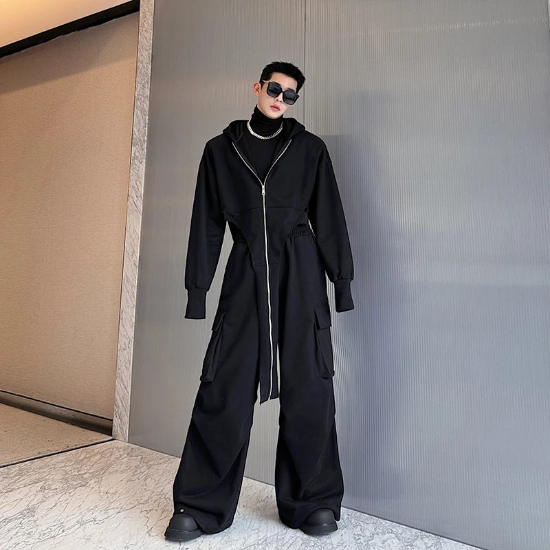 Voguable 2024 Spring Fashion Personality Asymmetric Design High Street Hooded Jacket Baggy Casual Pants Men Two-piece Sets voguable