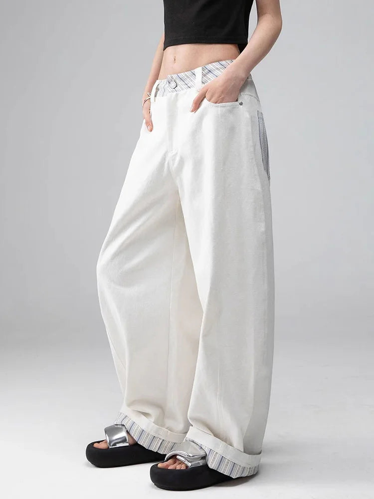 Plaid Patchwork Wide Leg Pants Women Loose Vintage Streetwear Straight Trousers High Waist Hip Hop Bf American Retro Pant New voguable