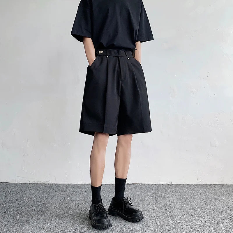 Voguable Summer Suit Shorts Men Fashion Social Mens Dress Shorts Korean Loose Black Ice Silk Shorts Mens Office Formal Shorts M-2XL voguable