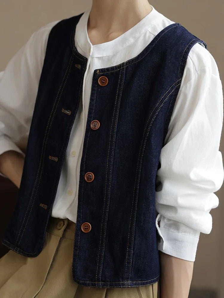 Y2K Retro Harajuku Denim Vest Women Slim Streetwear American Vintage Vest Jacket Fall O Neck Sleeveless Female Solid Vest Tops voguable