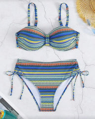 Voguable  Strappy Drawstring High Waist Bikini Women Stripe Swimwear Female Sexy Swimsuit Bather Bathing Swimming Swim Suit Beachwear voguable