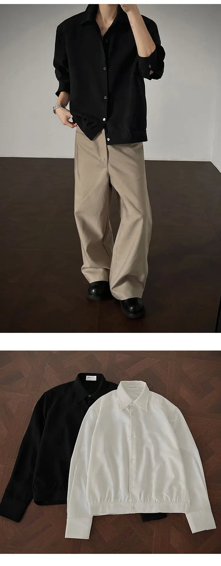 Shirt men Korean Style Loose Fit Square Neck Plain Color Long Sleeve Shirt Man Autumn New Trendy Youth Dance Shirts Oversized voguable