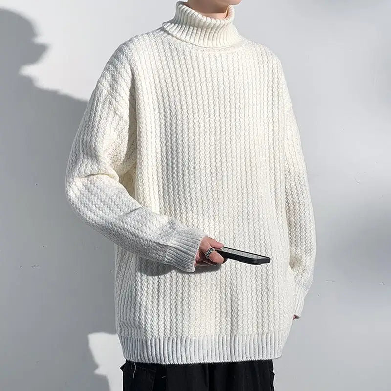 Voguable  Men's Sweaters High Necked Pullovers Autumn Winter New Styles Men's Solid Color Knitted Sweaters Business Casual Sweater voguable