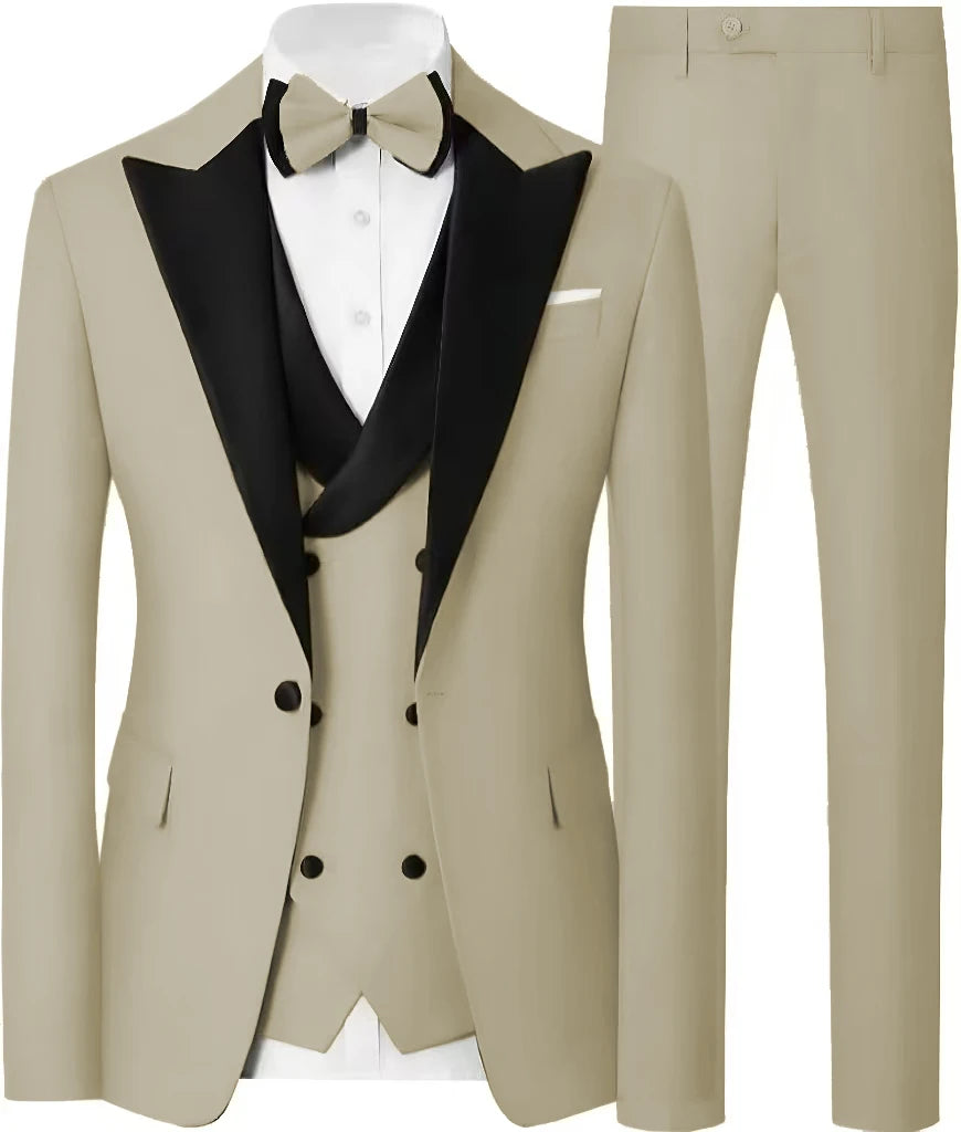 Voguable  Customized Formal Suits for Men, 3 Pieces Blazer Vest and Pants Set, One Button Wedding Dresses, Business Tuxedo Suits voguable